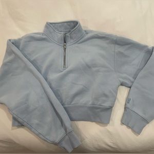 Light Blue Aritzia TNA Cozy Perfect Fleece 1/4 zip, cropped